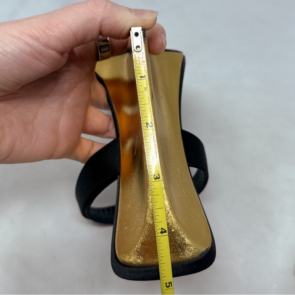 Saint Laurent Salome 110 Silk Satin Metallic Leather Wedge Sandal Heels Black - Picture 15 of 16